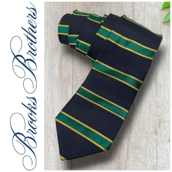 Vtg 1980's Brooks Brothers Repp Tie 100% Silk USA Blue Green Horizontal Stripe